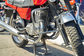 retro motorcycle at an auto show.