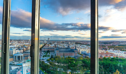 Fototapeta na wymiar Panoramic view of Madrid from Moncloa Lighthouse in Madrid, Spain