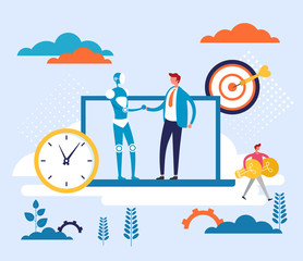 Interactive tech interaction concept. Vector flat cartoon graphic design illustration