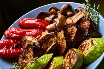 Grilled vegetables. Paprika, zucchini,  eggplant and champions