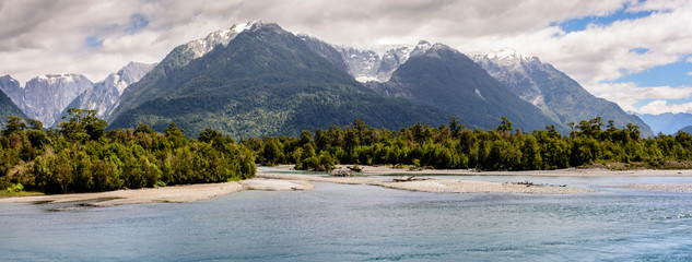 Panoramic view of Yelcho Lake in Los Lagos region, Patagonia, Chile