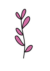 Pink botanical element drawn with artline, minimalistic simple organic natural element isolated on white background. Ecology logo, nature concept design - Vector Illustration