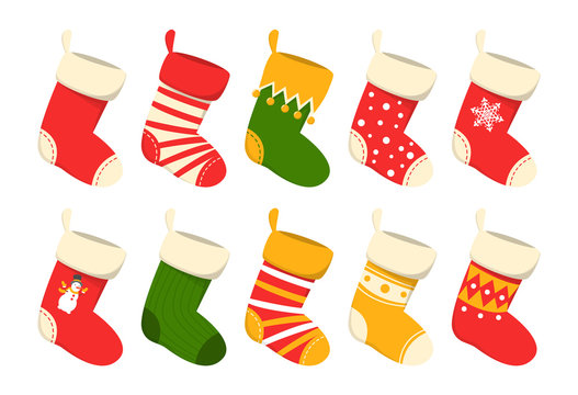 Christmas stocking set vector isolated. Red and green sock