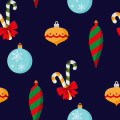 Christmas decorations with Red bow. Seamless pattern. Vector illustration. Flat design