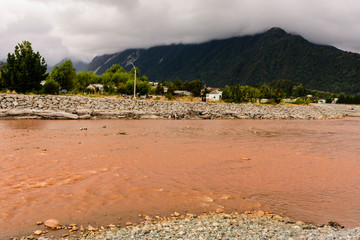 Contaminated river after Chaitén volcano eruption in 2008 in Chaitén city, Los Lagos Region, Patagonia, Chile