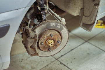 close-up front brake system of a car
