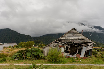 Destroyed and abandoned buildings after Chaitén volcano eruption in 2008 in Chaitén city, Los Lagos Region, Patagonia, Chile