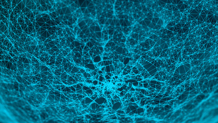 Modern background of dots connected by lines of blue colors with blurred black background
