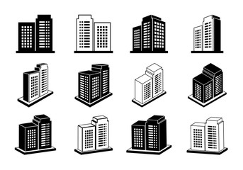 Icon company vector set on white background, Modern 3D buildings collection