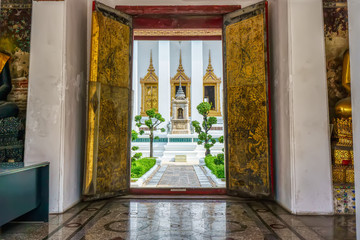 One landmark of Wat Suthat Thepwararam in Bangkok, Thailand. A place everyone in every religion can be viewed.