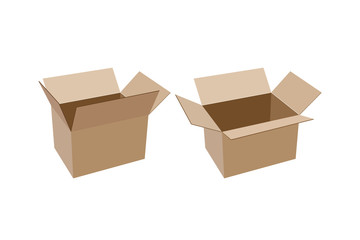 Open empty cardboard boxes for packaging isolated on white background. Vector illustration