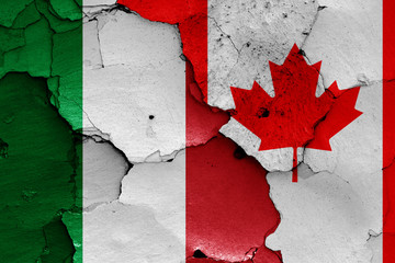 flags of Italy and Canada painted on cracked wall