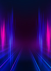 Empty dark abstract background. Background of an empty show scene. Glow of neon lights on an empty stage.