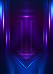 Fototapeta premium Empty dark abstract background. Background of an empty show scene. Glow of neon lights on an empty stage.