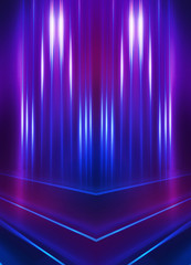 Empty dark abstract background. Background of an empty show scene. Glow of neon lights on an empty stage.