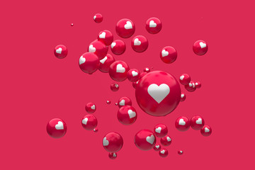 Facebook reactions emoji 3d render Premium Photo,social media balloon symbol with heart,Happy Valentines Day card
