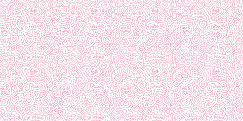 Doodle pattern for print design with sketch hearts. Abstract geometric background. Cute fabric texture for modern graphic design. Vector