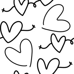 Seamless pattern for print design with sketch hearts. Abstract geometric background. Cute fabric texture for modern graphic design. Vector