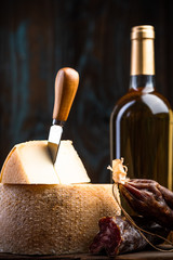 Cheese Wine and Sausage from Local Traditional Food Market