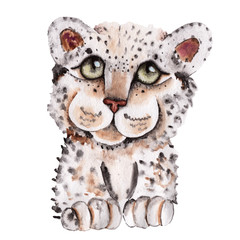 Watercolor Hand Drawn Snow Leopard