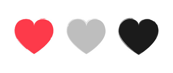 Grunge heart icon collection solated on white background. For poster, live stream video, chat, likes, Social media. Vector illustration