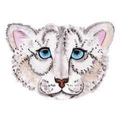 Watercolor Hand Drawn Snow Leopard