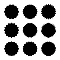 Set of starburst badges icon. Sunburst stickers for price, promo, quality, sale tags. Vector graphic design