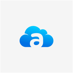 initial letter A negative space in Sky Cloud, Technology Hosting Domain BlockChain Server Logo Design - Vector