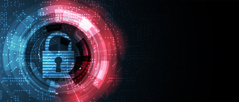 internet digital security technology concept for business background. Lock on circuit board