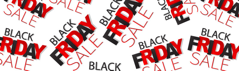 Black Friday sale banner. Website or newsletter header. Special offer discount. Silver background with scattered lettering. Vector illustration.