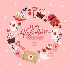 Valentine's Day elements with text and layout template for cards and banner design : Vector Illustration