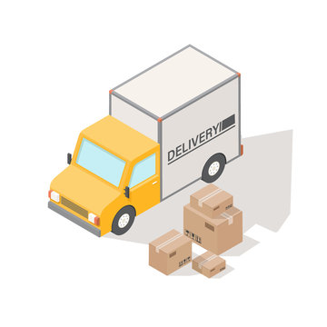 Delivery Concept. Flat 3d vector isometric illustration. Delivery truck.