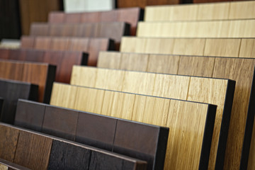 samples of different color palette of wooden flooring. the concept of decoration repair and...