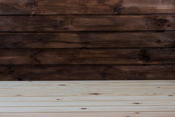 wooden wall with tabletop, background, place for text, place for placing goods