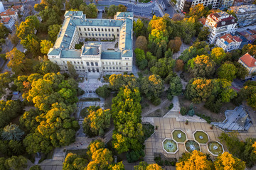 Aerial view from drone of the building of the Archeological Museum, Varna, Bulgaria - obrazy, fototapety, plakaty