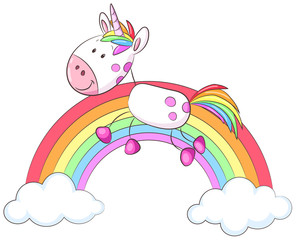 Niedliches Einhorn auf Regenbogen - Vektor-Illustration