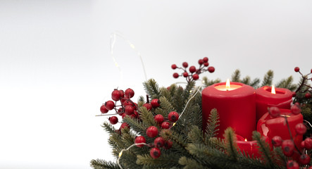 Christmas Decorations, Centerpiece With Red Candle and lights
