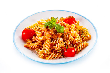 Pasta fusilli with pesto and vegetables