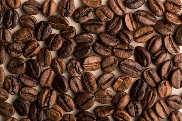 coffee beans on burlap background