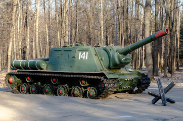 Ulyanovsk / Russia - 11 24 2019: ISU-152 self propelled gun. Second world war era. Soviet heavy...