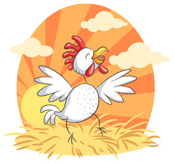 Niedlicher krähender Hahn - Vektor-Illustration