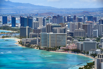 Obraz premium View Of The Waikiki Beaches In Hawaii, Honolulu