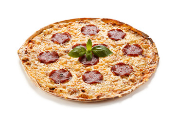 Pizza salami on white background