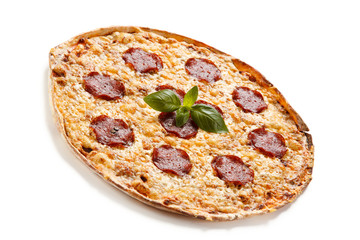 Pizza salami on white background