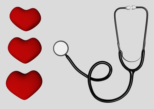  Stethoscope. Medical equipment. On white background. Treatment, medicine, hospital, heart. 3d rendering