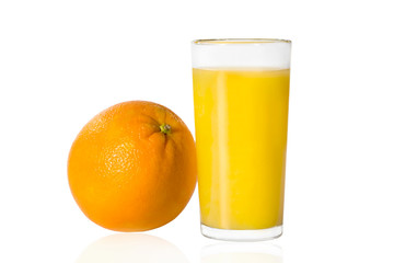 Orange juice and Orange fruit isolated on white background