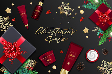 Design ad banner for cosmetic catalog. Christmas sale poster