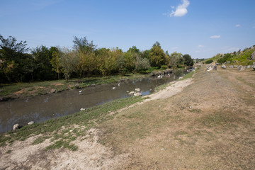 Narrow bridge over a river