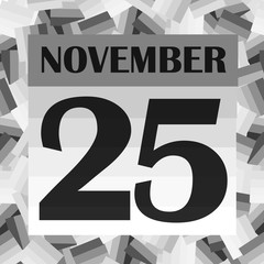 November 25 icon. For planning important day. Banner for holidays and special days. Twenty-fifth of November icon. Illustration in black and white colors.