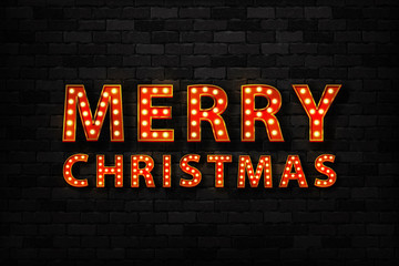 Vector realistic isolated neon sign of Merry Christmas marquee logo for template decoration and invitation covering on the wall background. Concept of Merry Christmas and Happy New Year.